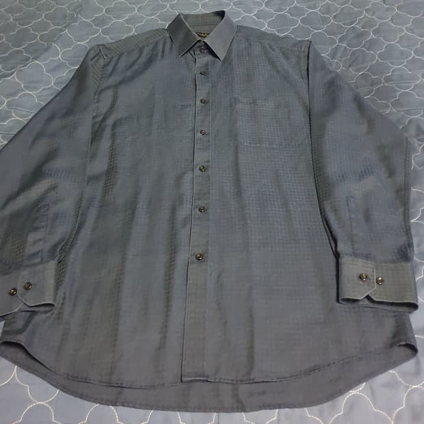 (빈티지) 피에르가르뎅 파리 리넨 마이크로체크 긴팔셔츠 네이비 (100)