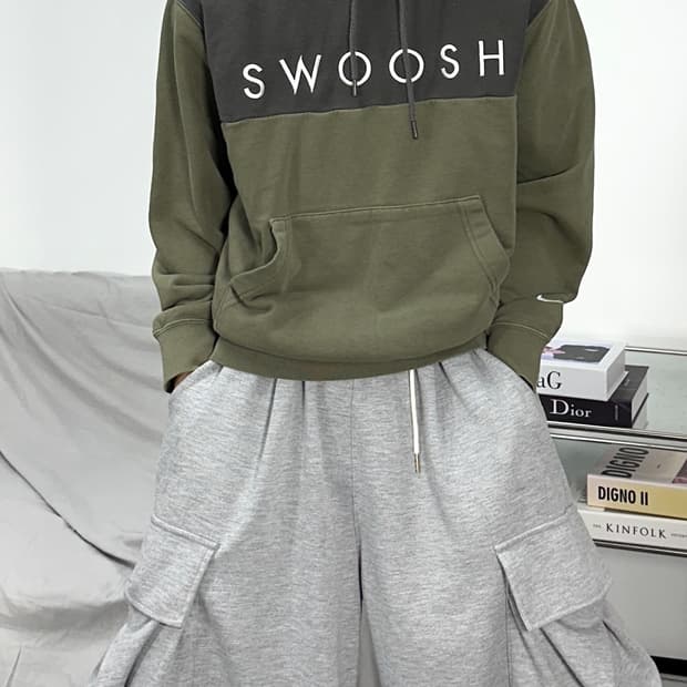 나이키 카키 더블 스우시 후드티 M