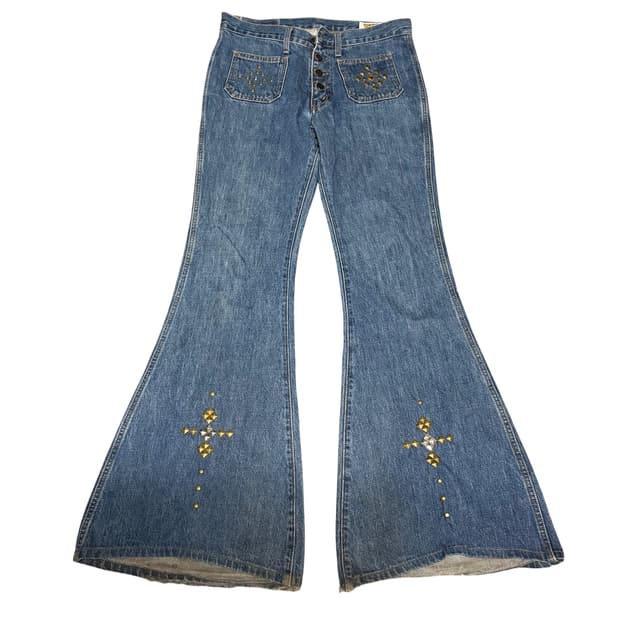 빅존 히피 스터드 커스텀 벨바텀 플레어 데님팬츠 32 부츠컷