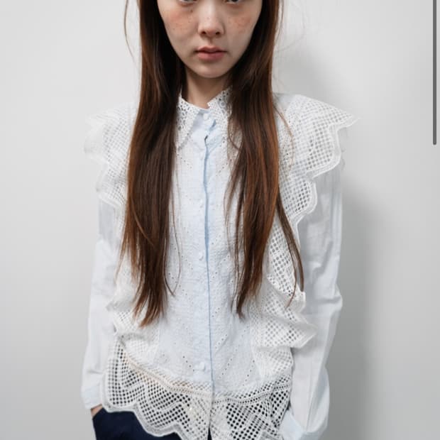 시소르타 페어리 스카이블루 레이스 블라우스