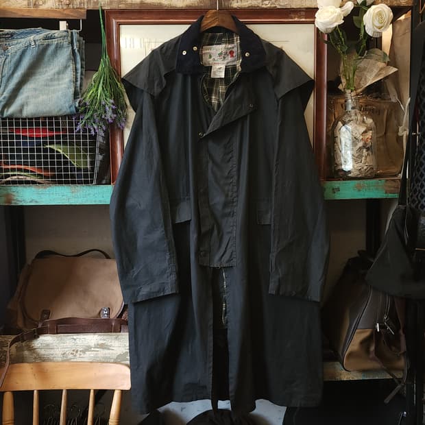 90s 잉글랜드 컨트리 왁스자켓 스톡맨 케이프 왁스코트 레인코트 L