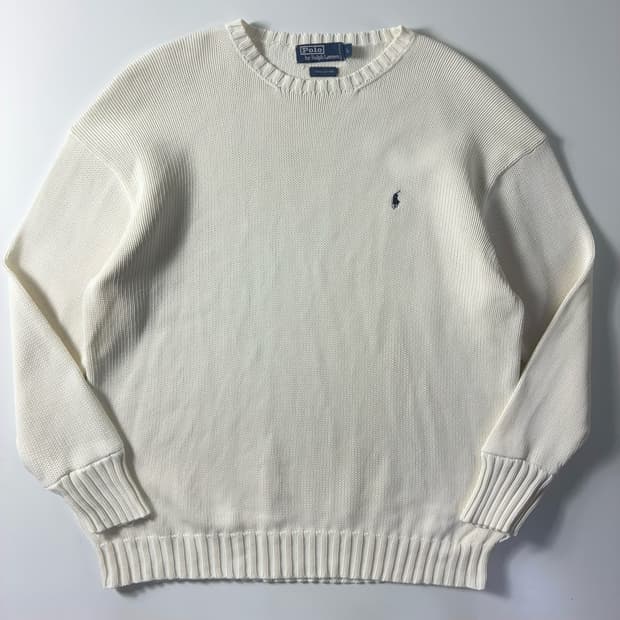 Polo  폴로 랄프로렌 90,s 코튼 화이트 라운드 니트 