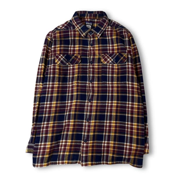 파타고니아 퍼플 블루 옐로우 멀티 체크 긴팔 셔츠 L
