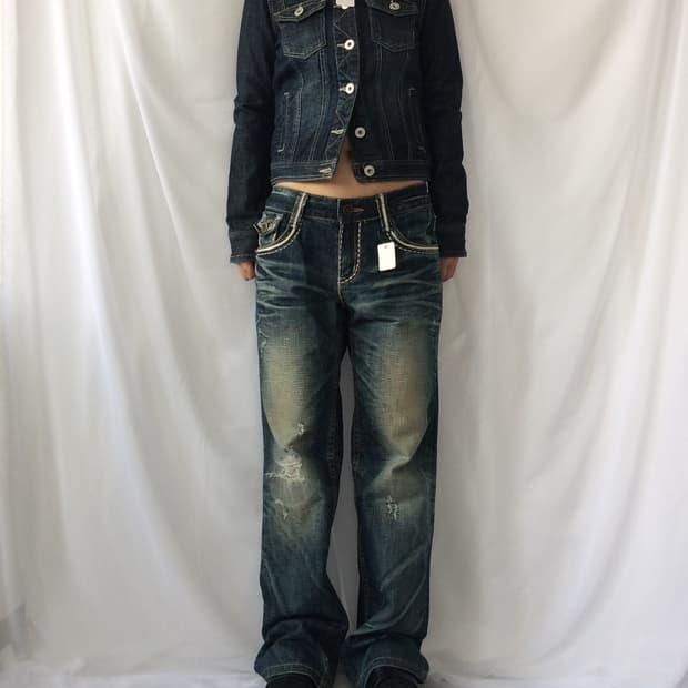 Hood layered stitch point denim jacket