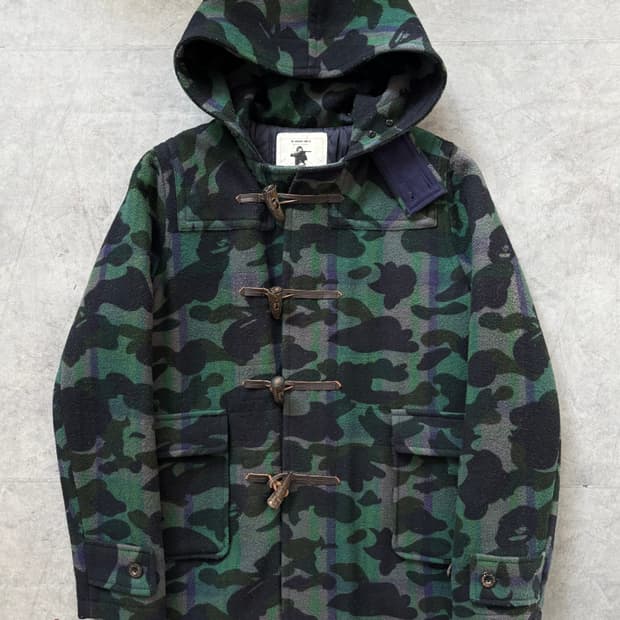 Bape 베이프 그린 카모플라주 더플 코트  ﻿