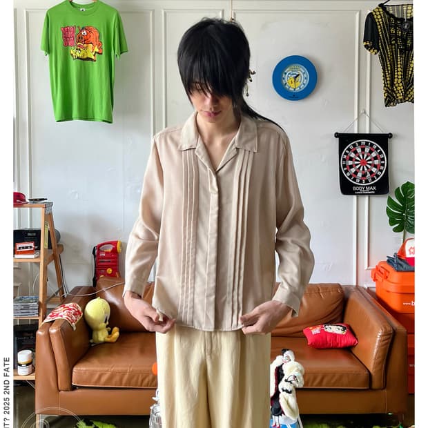 1980-90s Old Burberry Pleats Trim Shirt