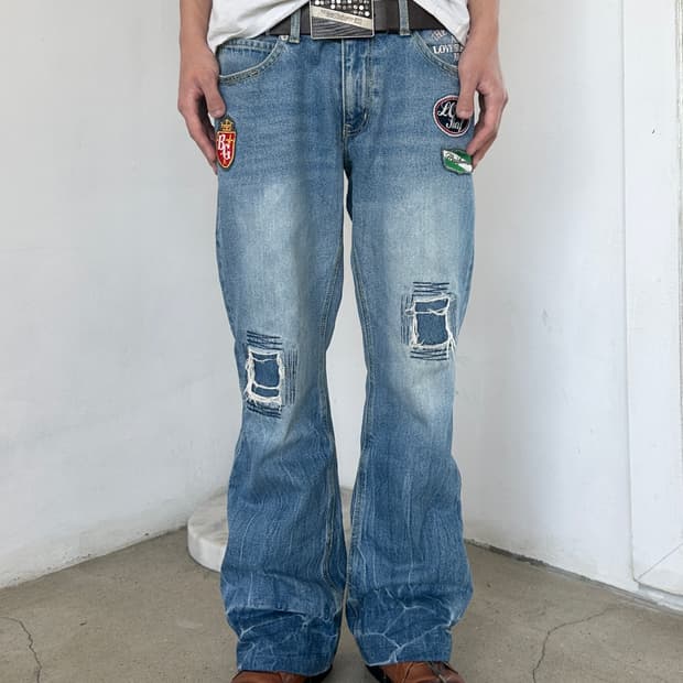 빈티치 패치 플레어 데님 팬츠