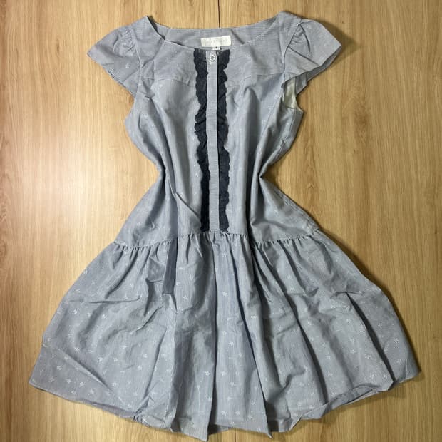 빈티지 | 질스튜어트 네이비 스트라이프 자수 원피스 레이스 장식