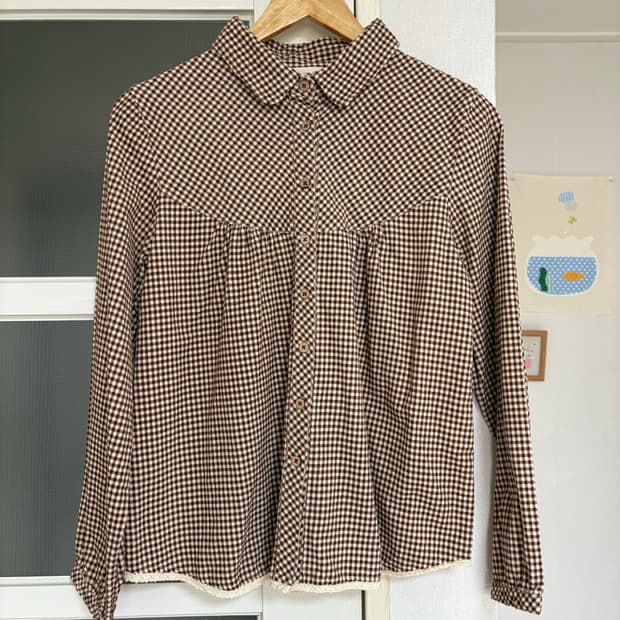 브라운 체크 코튼 셔츠