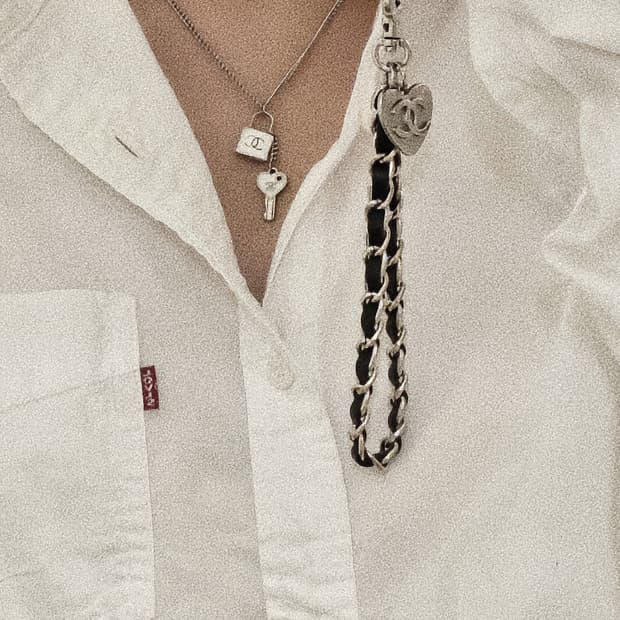 샤넬 빈티지 업사이클링 레더체인 스트랩 키링
