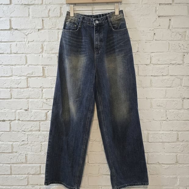 워싱 와이드 밴딩 데님 55