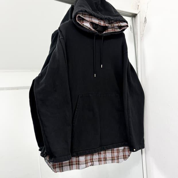 솔리드옴므 체크 레이어드 후드