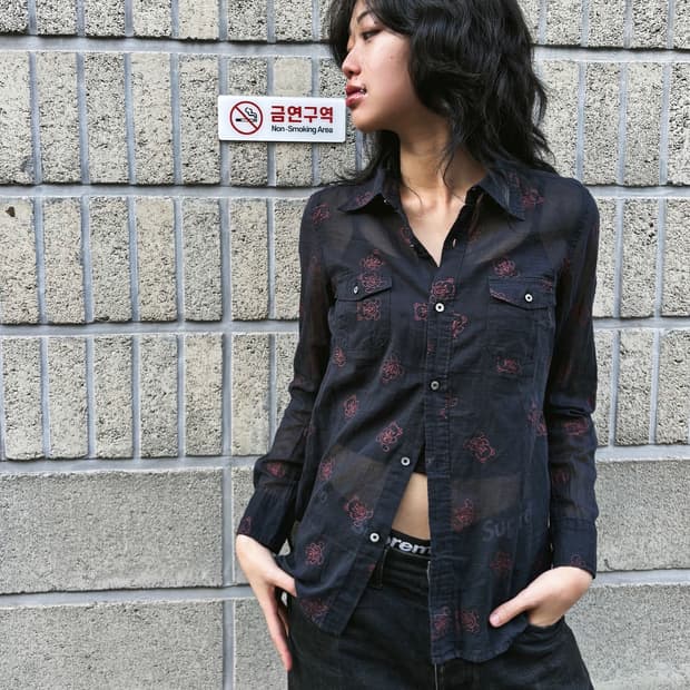 히스테릭 글래머 fuck bear 패턴 디테일 셔츠
