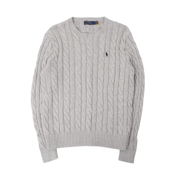 폴로 랄프로렌 QR 라이트 그레이 코튼 케이블 니트