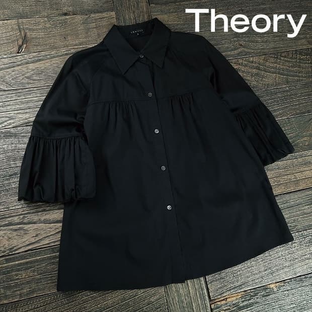 [띠어리] 벌룬 슬리브 버튼업 셔츠 블라우스 블랙 M19895