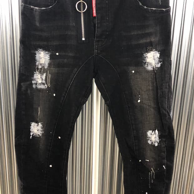 디스퀘어드2 블랙 데미지 페인팅 청바지 48