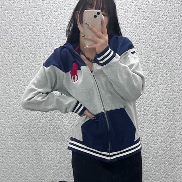 폴로 랄프로렌 빅포니 빈티지 레트로 배색 후드집업 XL C08777