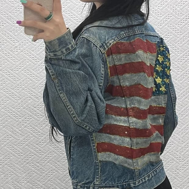 리바이스 올드스쿨 빈티지 성조기 트러커 데님 자켓 42R C07133