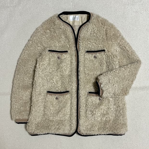 타임 니팅 블록 퍼 자켓