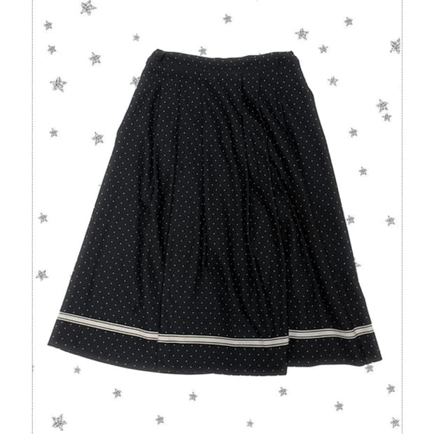 크림 라인 블랙 도트 롱스커트