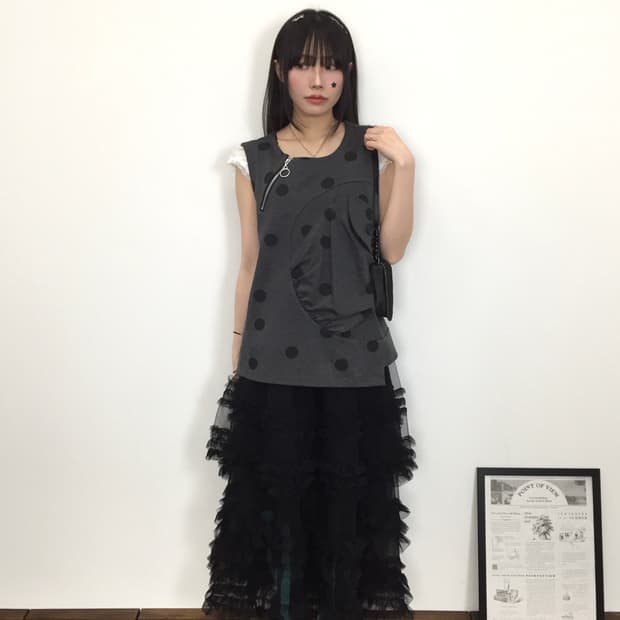 Jpn Asymmetric Polka Dot Sleeveless Top