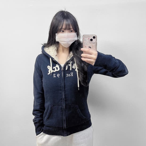아베크롬비 피치 로고 양털 후드집업 네이비 