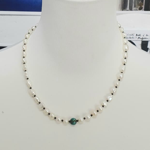 [Vintage] Freshwater Pearl & Onyx Neckla
