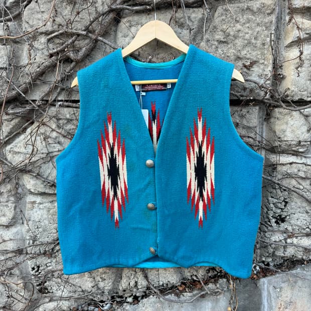 센티넬라 오르테가 핸드 우븐 울 네이티브 무늬 웨스턴 치마요 베스트 조끼