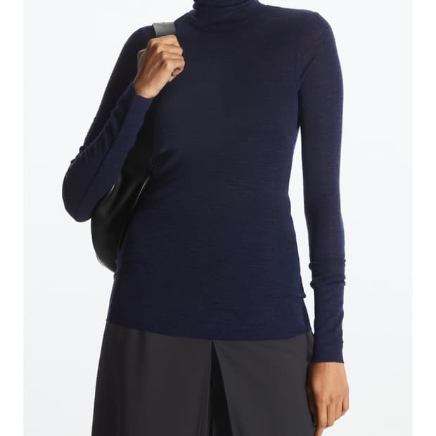 COS 코스 슬림핏 메리노 울 터틀넥 탑 청록컬러