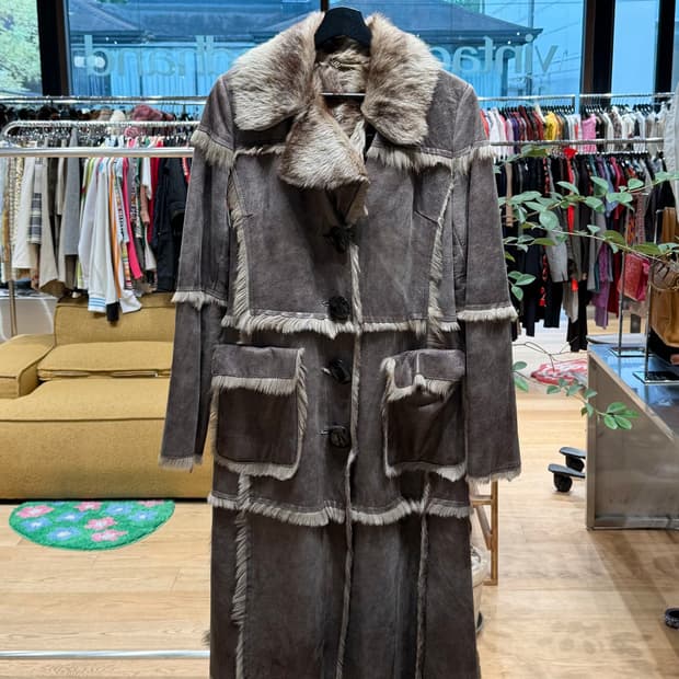 돌체앤가바나 브라운 램스킨 퍼 코트 