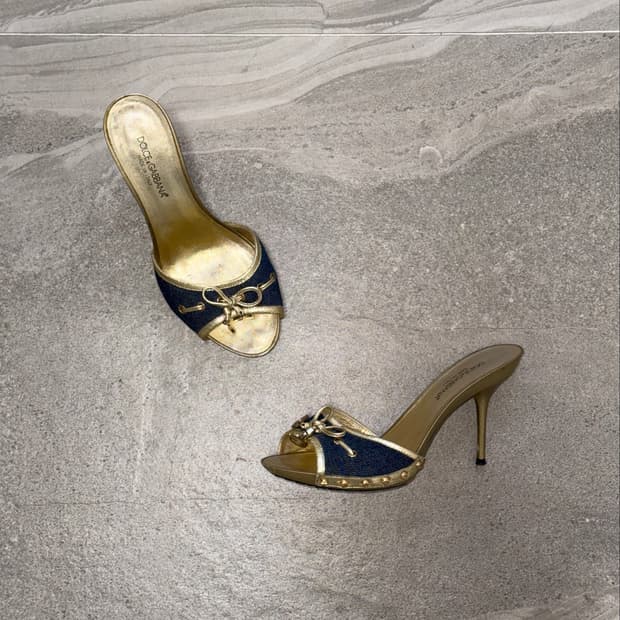 Dolce & Gabbana Denim Gold Leather mule