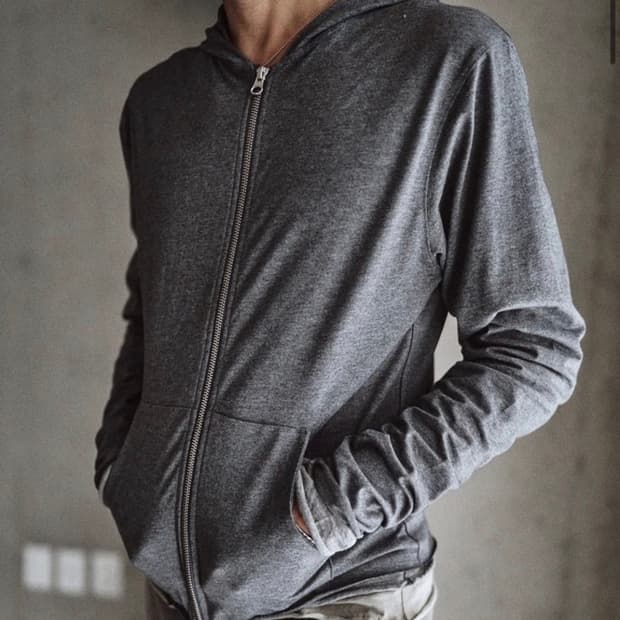 [2] Textured Hoodie Zip Charcoal
