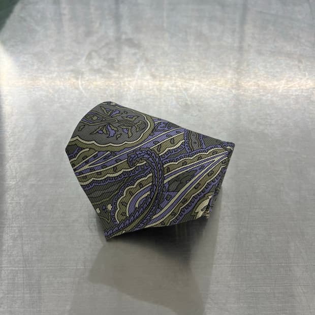 겐조 빈티지 넥타이 페이즐리 패턴 보라색/올리브 8.5cm
