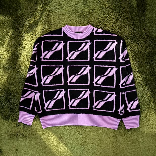 [M] We11done 웰던 스퀘어 로고 플리스 파일 니트