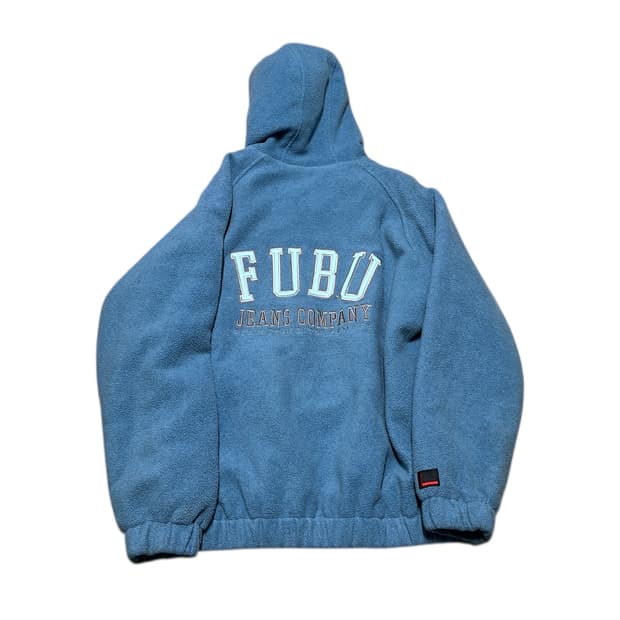 푸부 후부 올드스쿨 스카이 블루 빅 사이즈 레터링 후리스 집업