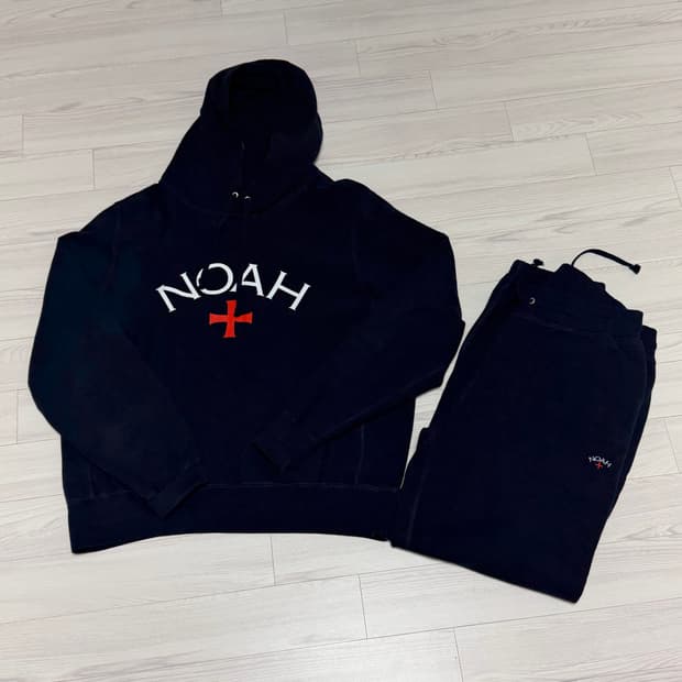 NOAH 노아 코어 로고 후디 + 스웻팬츠 네이비 XL