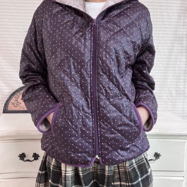jpn vintage 퍼플 도트 후드 플리스 y2k 스트릿 갸루 펑키 일