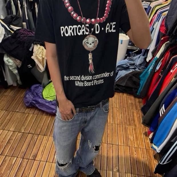 일본 빈티지 원피스 흰수염 해적단 오버핏 반팔티셔츠