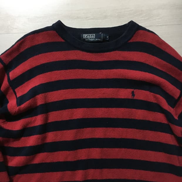 폴로 랄프로렌 단가라 스트라이프 빨강배색 니트