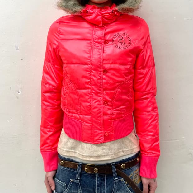 Light pink retro cropped padded jacket 