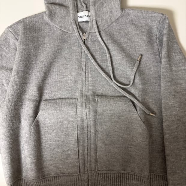 닉앤니콜 후드집업 니트 크롭 그레이