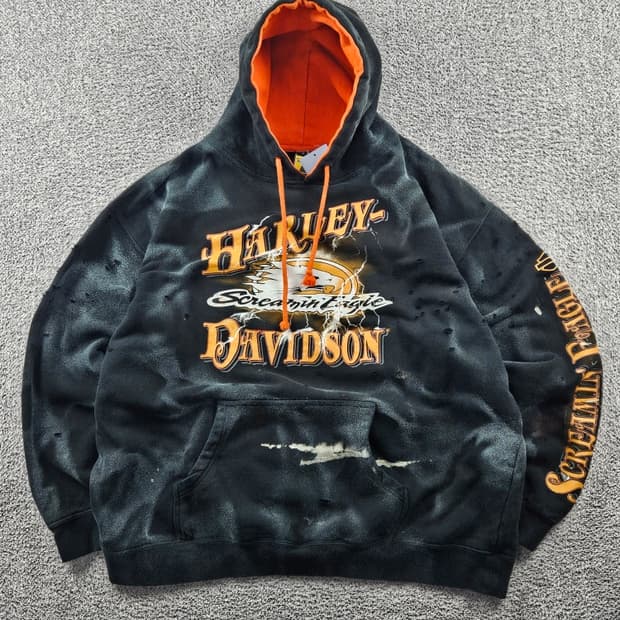 할리데이비슨 디스트레스드 다잉 커스텀 후드티 (2XL추정) / 10996