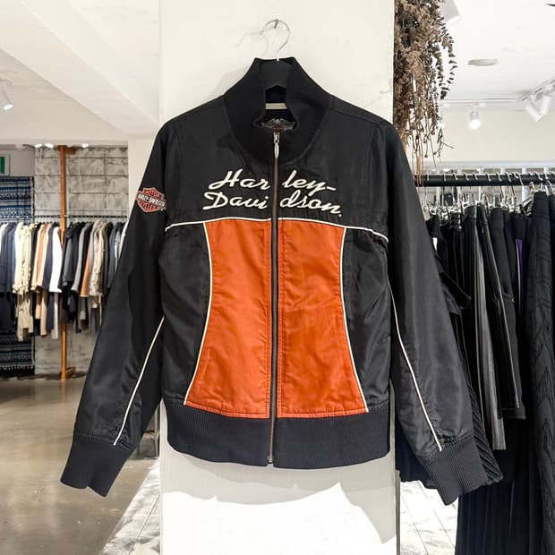 할리 데이비슨 블랙 오렌지 나일론 바이커 자켓