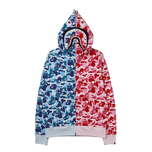  (L) 베이프 ABC카모 세퍼레이트 샤크 풀 집 후드 블루 핑크