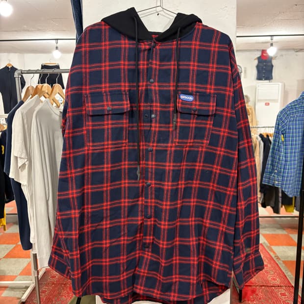 아웃도어 체크셔츠후드