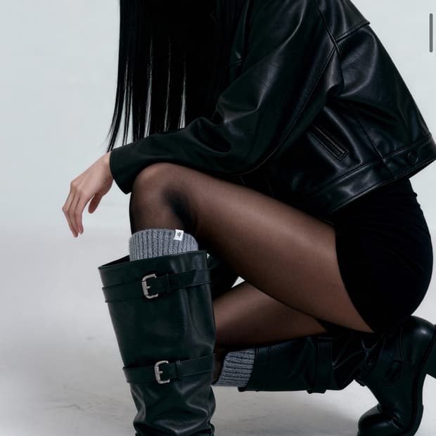 세인트새틴 루브 소가죽 벨티드 롱 부츠 블랙 235