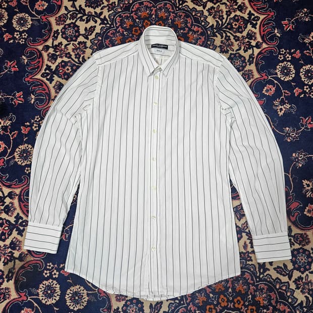 돌체엔가바나 골드 화이트 스트라이프 팔 DG로고 셔츠 