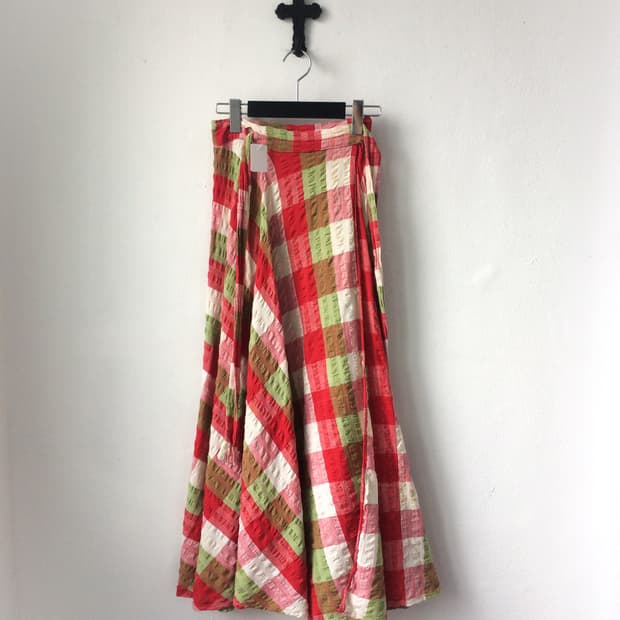 Check pattern wrap long skirt