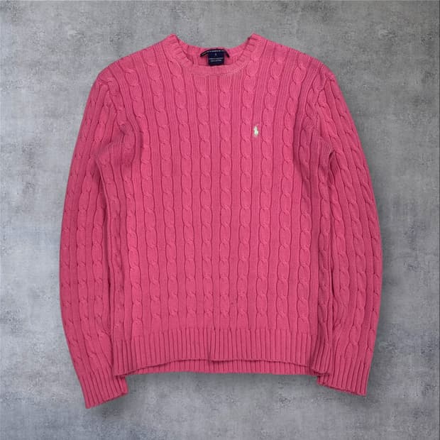 폴로 랄프로렌 핑크 컬러 스몰 포니 꽈배기 니트