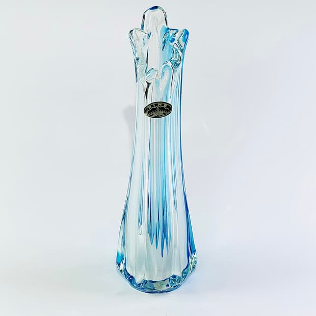 일본 빈티지 TGK Pine 아트글라스 블루 아주르 화병